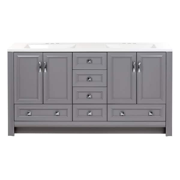 Candlesby 61 in. Double Sink Sterling Gray Bath Vanity with White Cultured Marble Top (Assembled)