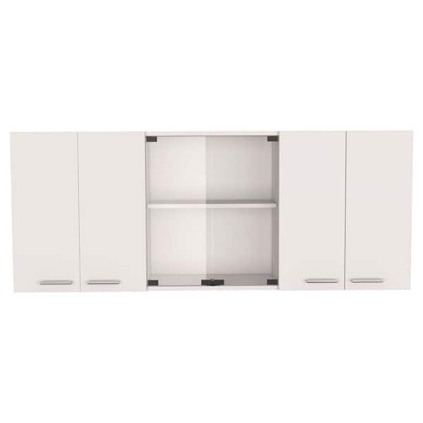 59.05 in. W x 12.40 in. D x 23.62 in. H 4 interior Shelves 2-Double Door Wall Cabinet w/Glass White Cabinet Color Sample