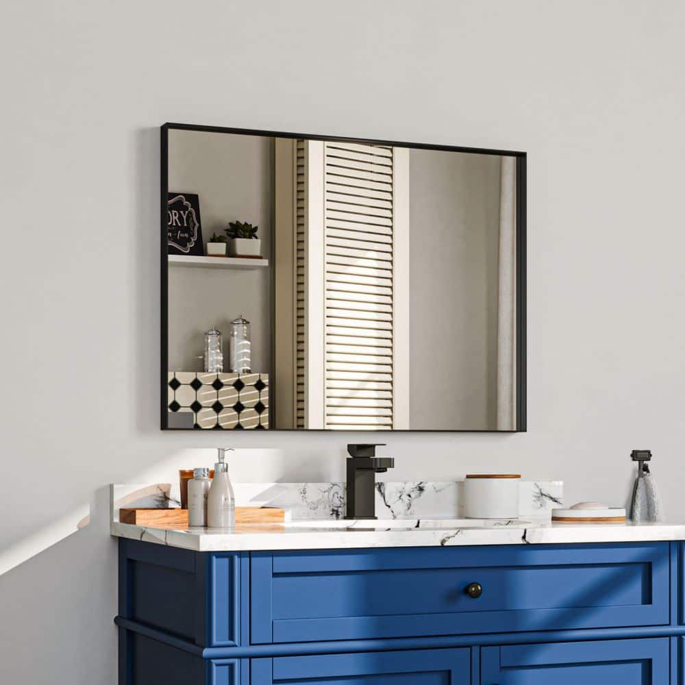 22 in. W x 30 in. H Rectangular Aluminum Framed Wall Bathroom Vanity Mirror in Black price history on PriceWatchPro