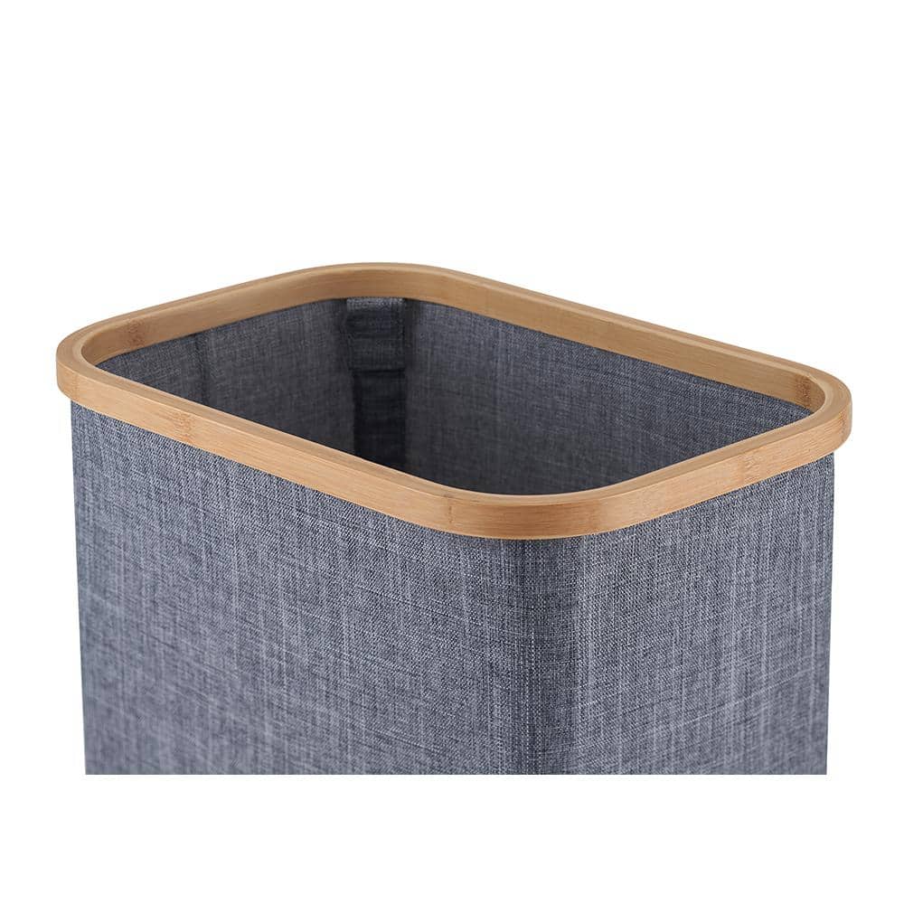 White Bamboo and Gray Polyester Collapsible Laundry Sorter