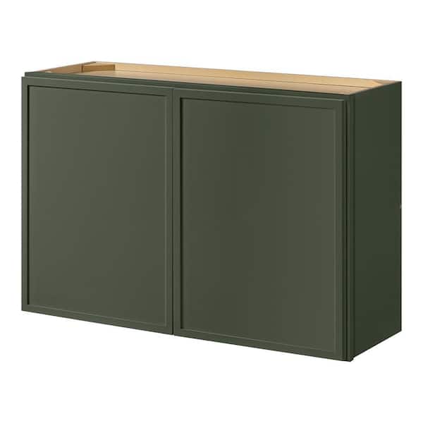 Hampton Bay Leyton 36 in. W x 12 in. D x 24 in. H Ready to Assemble Plywood Slim Shaker Wall Bridge Kitchen Cabinet in Fern Green