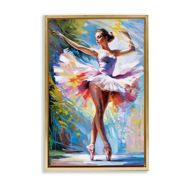 Stupell Industries Embrace In Motion Ballet by Leon Devenice Gold Floater Frame People Graphic Art Print 31 in. x 21 in.