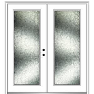 72 in. x 80 in. Left-Hand Inswing Rain Glass Brilliant White Fiberglass Prehung Front Door on 6-9/16 in. Frame