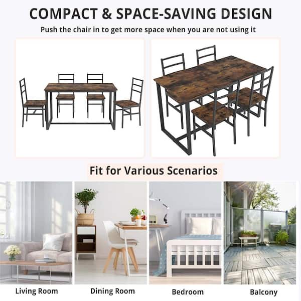 Brown 29.5 in.H Dining Set with Wood Metal Table and 4 Chairs(5 Piece)