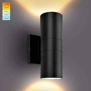 Matte Black Cylinder LED Up and Down Outdoor Hardwired 5CCT 20W 1800 Lumens ETL Wall Scone with No Bulbs Included