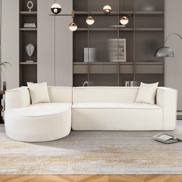 109.2 in. Square Arm 2-piece L Shaped Chenille Sponge Sectional Sofa Couch with Curved Design For Living Room in. Beige