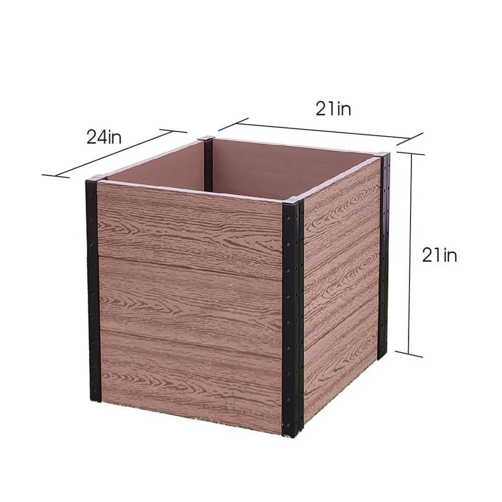 Brown Composite Wood and Steel Square Raised Garden Bed
