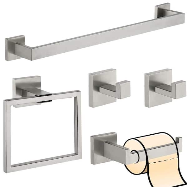 ATKING Wall Mounted 5-Piece Bath Hardware Set Towel Bar Set with Mounting Hardware Towel Ring in Brushed Nickel