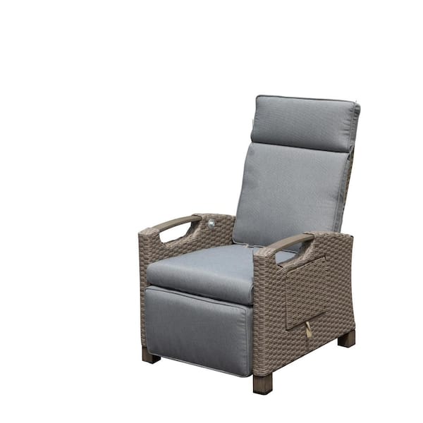 Outdoor Wicker Lounge Chair, Patio Reclining Chair with Flip