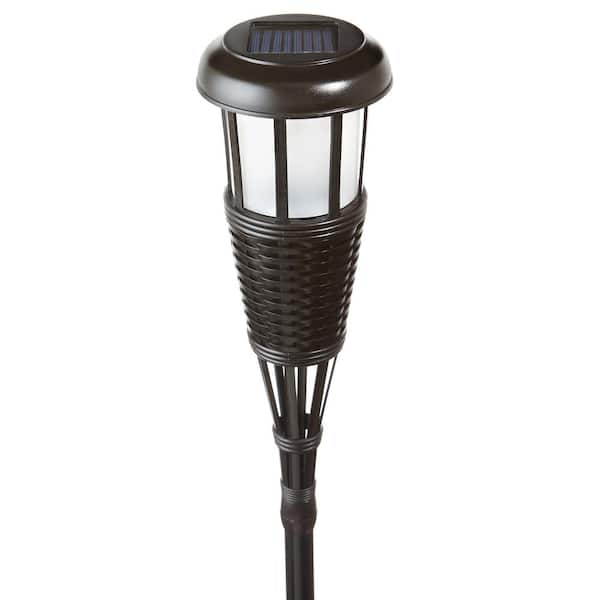 Dark Chocolate LED Solar Flame Torch with Weatherproof Dusk-to-Dawn, Realistic Dancing Flickering Flame (2-Pack)