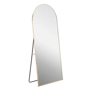 31.5 in. W x 71 in. H Metal Framed Arched Floor Standing Full-length Mirror with Bracket in Gold