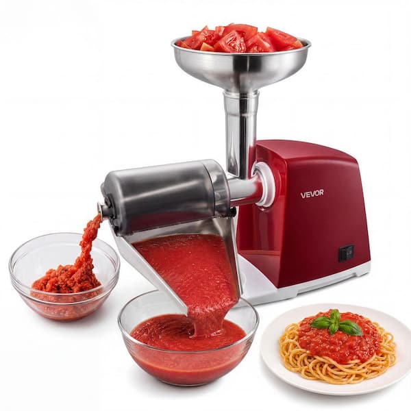 Electric Tomato Strainer 800W Max (Rated Power: 300W), 88 lbs./H, Stainless Steel, 1mm, 1.5mm, 3mm & 6mm Screens, Red