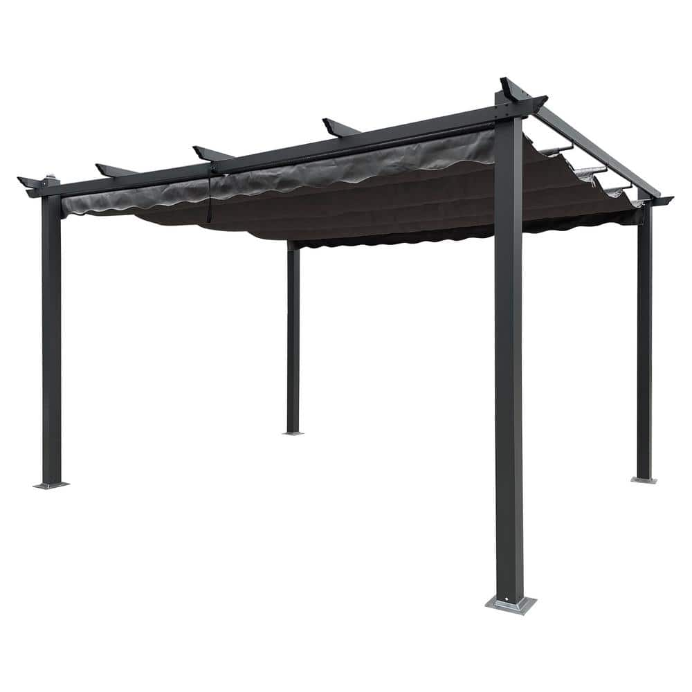 13 ft. x 10 ft. Gray Outdoor Patio Gazebo With Retractable Canopy ...