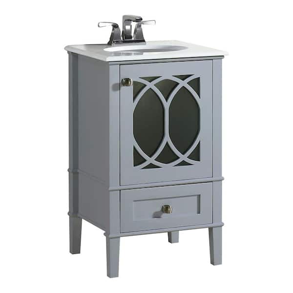 Simpli Home Paige 20 in. Bath Vanity in Grey with Quartz Marble Vanity Top in White with White Basin