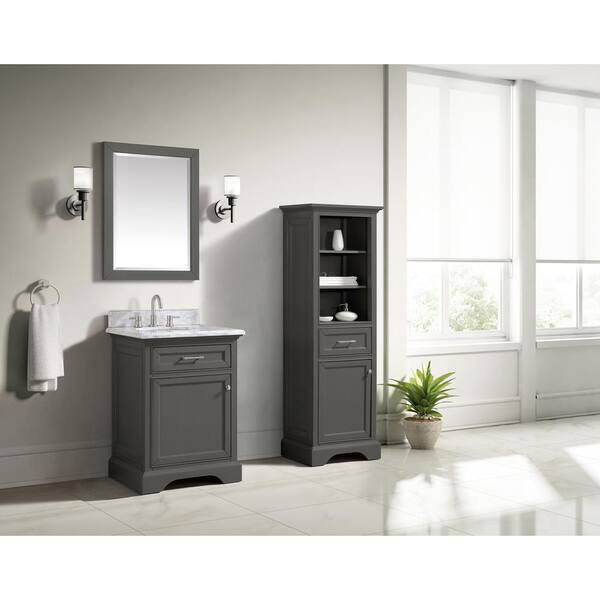 Home Decorators Collection Windlowe 24 In W X 22 D 35 H Bath Vanity Gray With Carrara Marble Top White Sink 15101 Vs24c Gr - Home Decorators Collection 3 Piece Vanity Combo 24 Inch