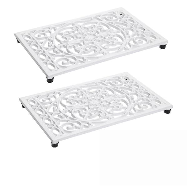Wudkey Rustic Cast Iron Heat Resistant Rectangle White Trivet for ...