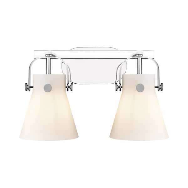 Innovations Pilaster II Cone 17 in. 2-Light Polished Chrome Vanity Light with Glass Shade