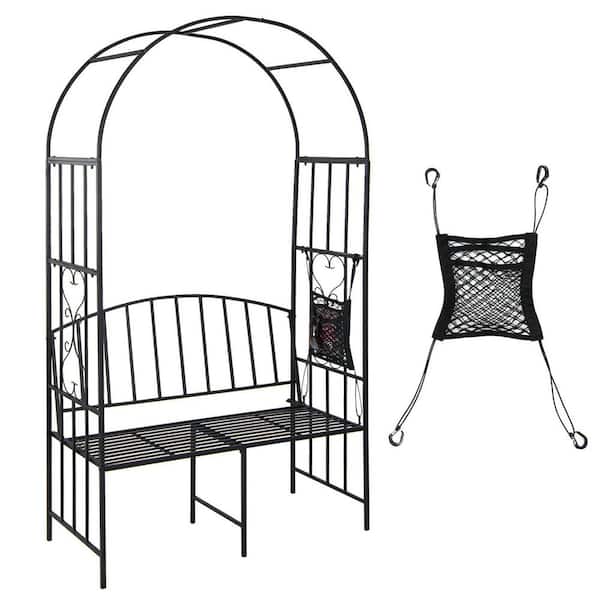 81 in. x 20 in. Steel Garden Arch w/ 2-Seat Bench 6'7''H x 3'8''W Outdoor Arbor for Climbing Plants