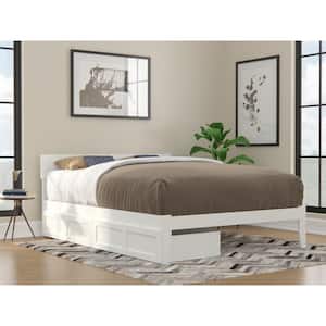 Boston White Queen Solid Wood Storage Platform Bed with 2 Extra Long Drawers