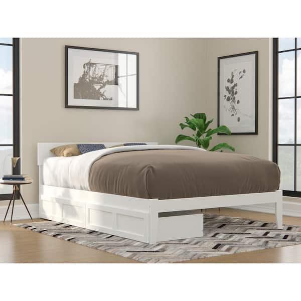 AFI Boston White Queen Solid Wood Storage Platform Bed with 2 Extra Long Drawers