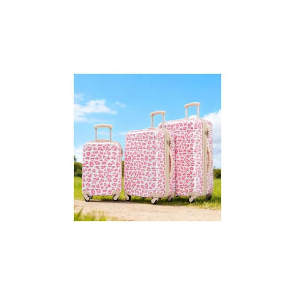 Tatahance 3-Piece Pink Leopard Hardside Spinner Luggage Set with