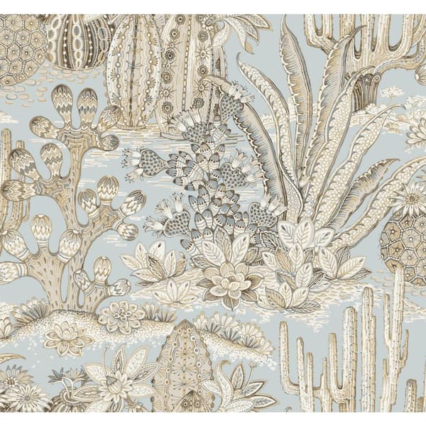 York Wallcoverings 324 in. x 27 in. Blue Lotus Land Cacti Wallpaper Roll