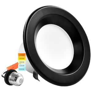 4 in. Recessed LED Can Lights 10W=60W 5 Color Selectable Dimmable 750 Lumens Wet Rated Black Trim