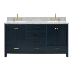 Cambridge 67 in.W x 22 in.D x 36 in.H Double Bath Vanity in Midnight Blue with Carrara White Marble Top with White Basin