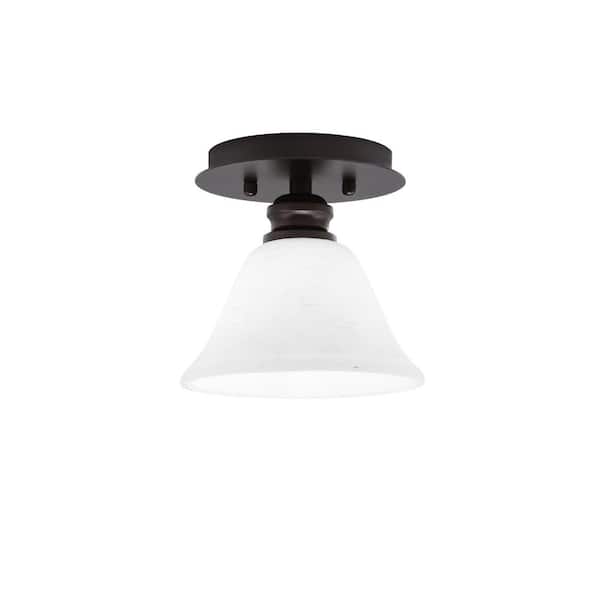Unbranded Albany 1-Light 7 in. Espresso Semi-Flush with White Muslin Glass Shade