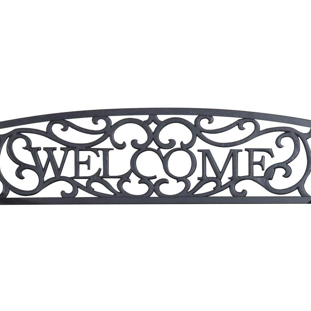 Black 50" Outdoor Metal Welcome Bench with Vine Motifs