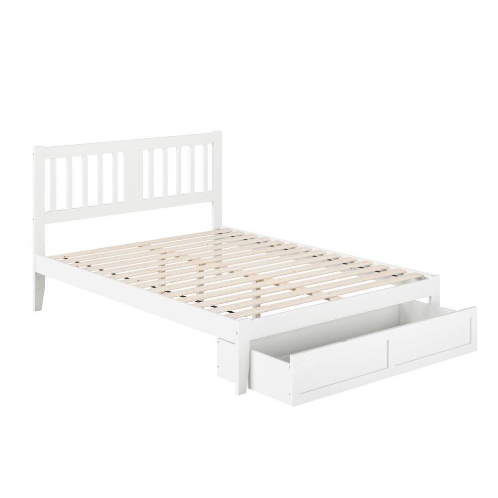 White Queen Wood Platform Bed with Storage Drawer and USB Charger