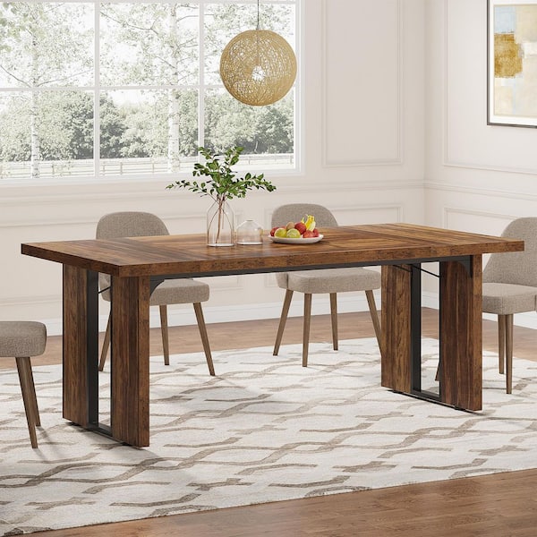 BYBLIGHT Roesler Modern Brown Engineered Wood 71 in. Sled Dining Table Seats 6-8, Rectangular Dinner Table for Dining Room