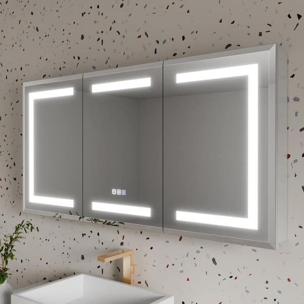 ANGELES HOME 48 in. W x 24 in. H Rectangular Aluminum Anti-Fog LED Medicine Cabinet with Mirror, Tempered Glass Door