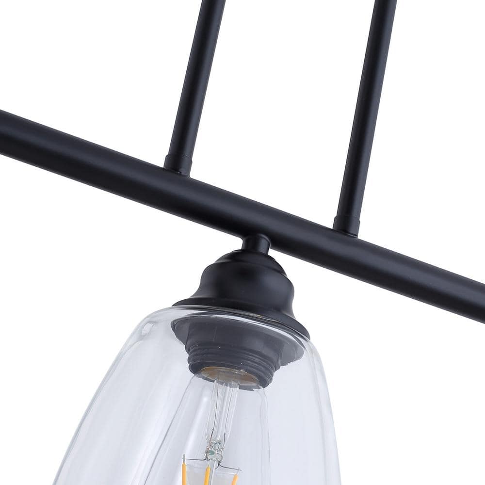 Farmhouse 3-Light Black Metal and Clear Glass Tiered Kitchen Island Pendant