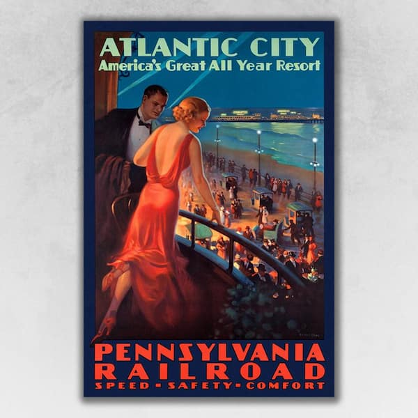 HomeRoots Market Vintage 1935 Atlantic City Travel Poster Wooden Wall Art
