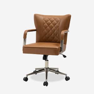 Falko Camel Faux Leather Polyurethane Elegant Diamond-Tufted Swivel Task Chair with Height-Adjustable Legs