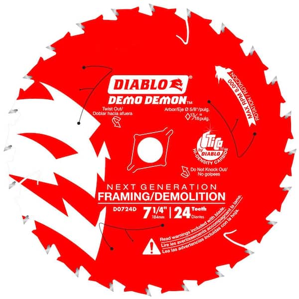 DIABLO 7-1/4in. 24-Teeth Demo Demon Framing/Demolition Circular Saw Blade for Wood