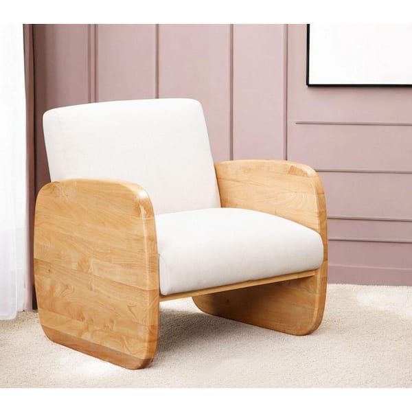 White Linen Wood Arm Chair
