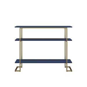 Hailey 39.37 in. Navy Console Table with 3-Open Shelves and Metal Frame