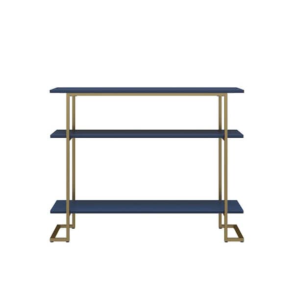 Ameriwood Home Hailey 39.37 in. Navy Console Table with 3-Open Shelves and Metal Frame