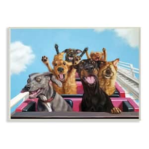 "Dogs Riding Roller Coaster Funny Amusement Park" by Lucia Heffernan Unframed Animal Wood Wall Art Print 10 in. x 15 in.