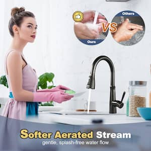 Oil Rubbed Bronze Single Handle Pull Down Sprayer Kitchen Faucet with Advanced Spray and Stream in Vibrant Stainless