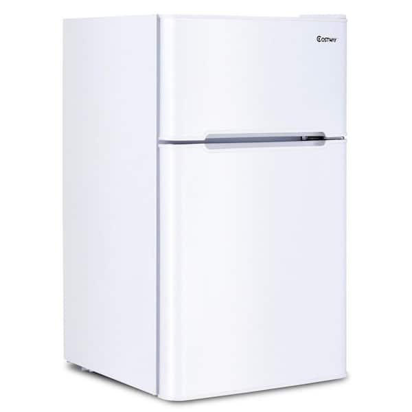 Costway 3.2 cu. ft. Mini Fridges Stainless Steel Refrigerator Small Freezer Cooler Fridge Compact Unit in White