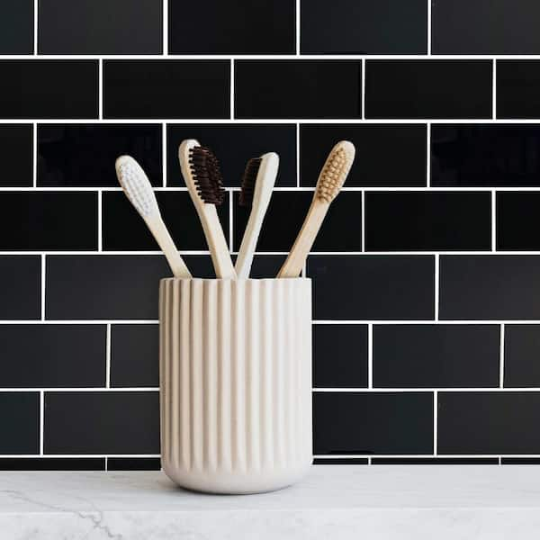 FunStick Black Subway Tile Peel and Stick Backsplash for Kitchen 12x12  Stick on Back Splashes