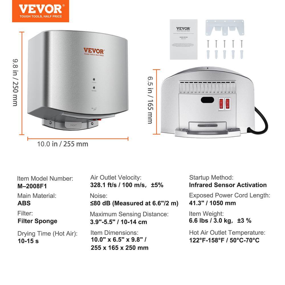Compact Silver ABS Automatic Hand Dryer with High-Speed Motor