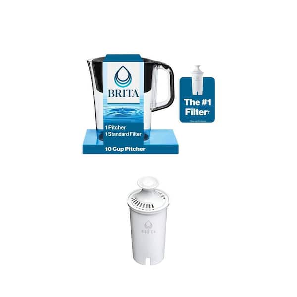 Tahoe 10-Cup Black Water Filter Pitcher with 1-Standard Filter and Standard Replacement Filter, BPA Free (1-Pack)
