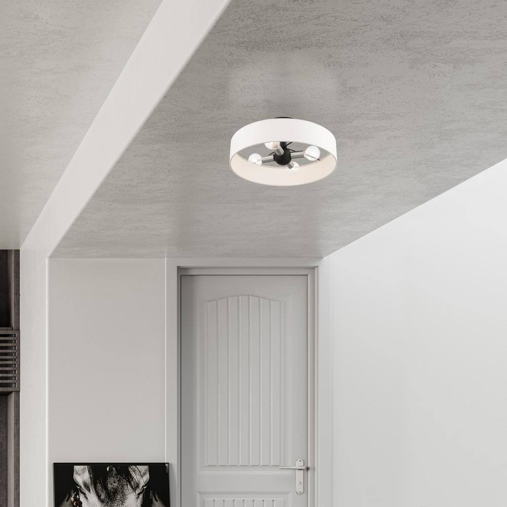 Venlo Contemporary 4-Light Drum Semi-Flush Mount in Black/Brushed Nickel