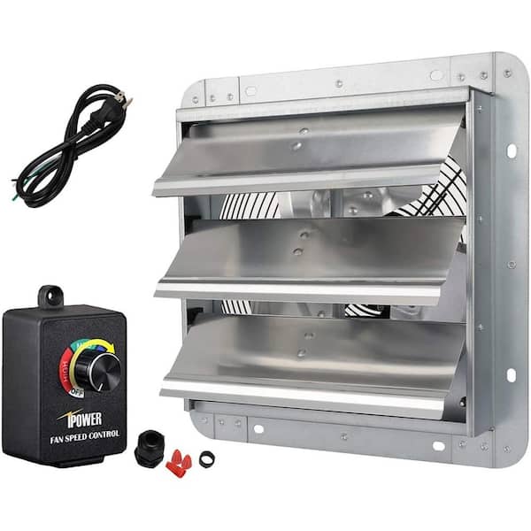 Amucolo 820 CFM 10 in. Silver Aluminum High Speed Gable Mount Shutter Exhaust Fan with Speed Controller and Power Cord Kit