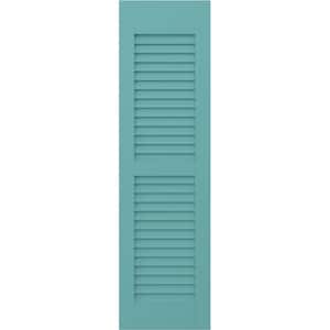 Americraft 12 in. W x 48 in. H 2-Equal Louver Exterior Real Wood Shutters Pair in Pure Turquoise