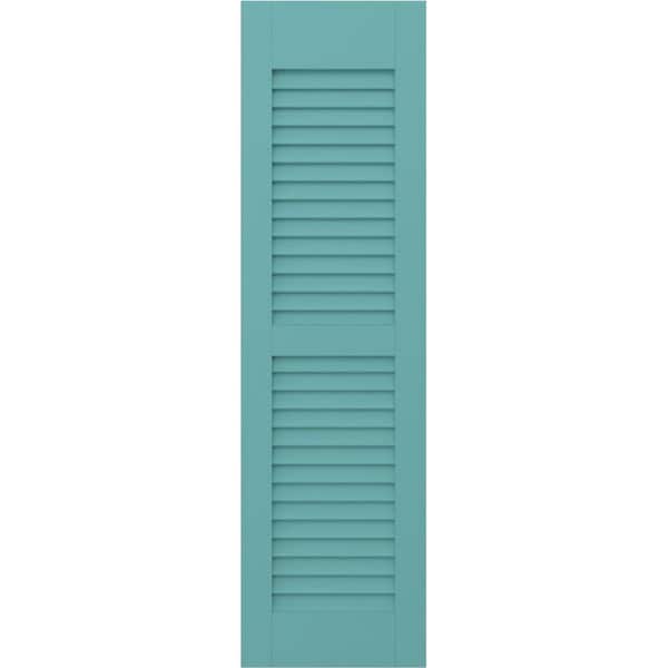 Ekena Millwork Americraft 12 in. W x 48 in. H 2-Equal Louver Exterior Real Wood Shutters Pair in Pure Turquoise